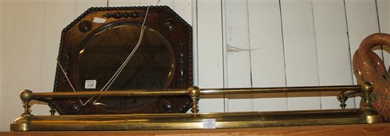 Oak frame wall mirror & brass fender
